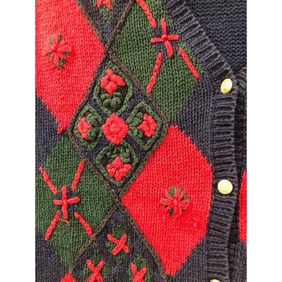 Pendleton Womens Vest Size 3X Navy Blue Ugy Sweater Floral Embroidery Front VTG - Picture 8 of 10